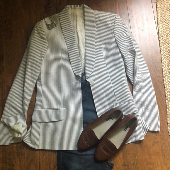 Bespoke Grey and White Seersucker Jacket - Picture 3 of 13